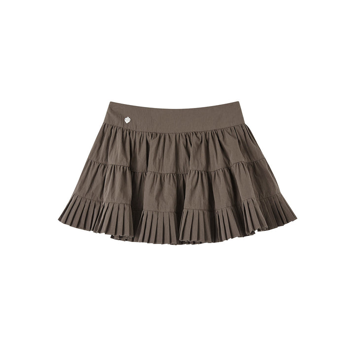 SomeSowe Ballet Pleated A-Line Puffy Skirt Brown