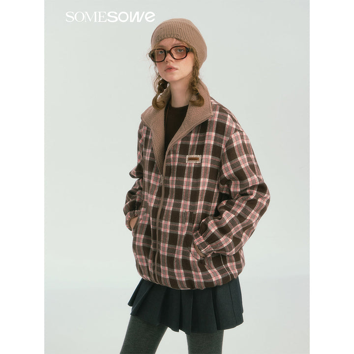 SomeSowe Reversible Plaid Fleece Jacket Brown