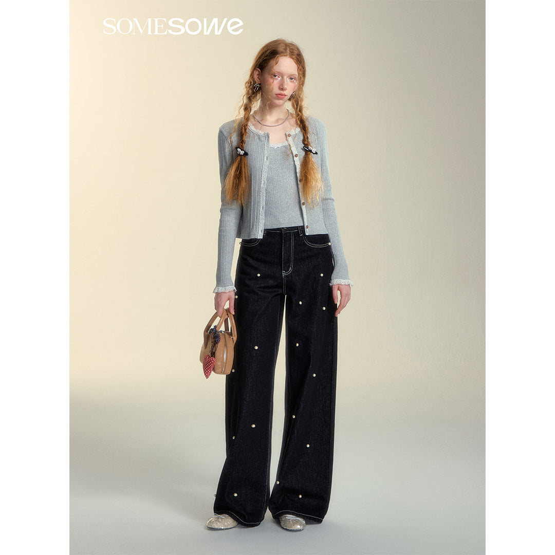 SomeSowe Pearl Wide-Leg Denim Pants Black