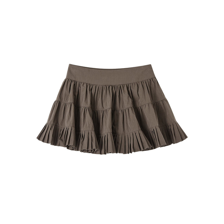 SomeSowe Ballet Pleated A-Line Puffy Skirt Brown