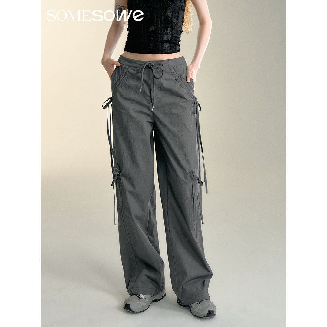 SomeSowe Bow Drawstring Cargo Pants Gray