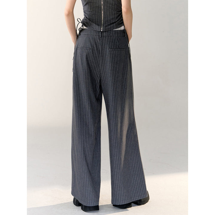 AsGony Double Waist Patchwork Striped Suit Pants