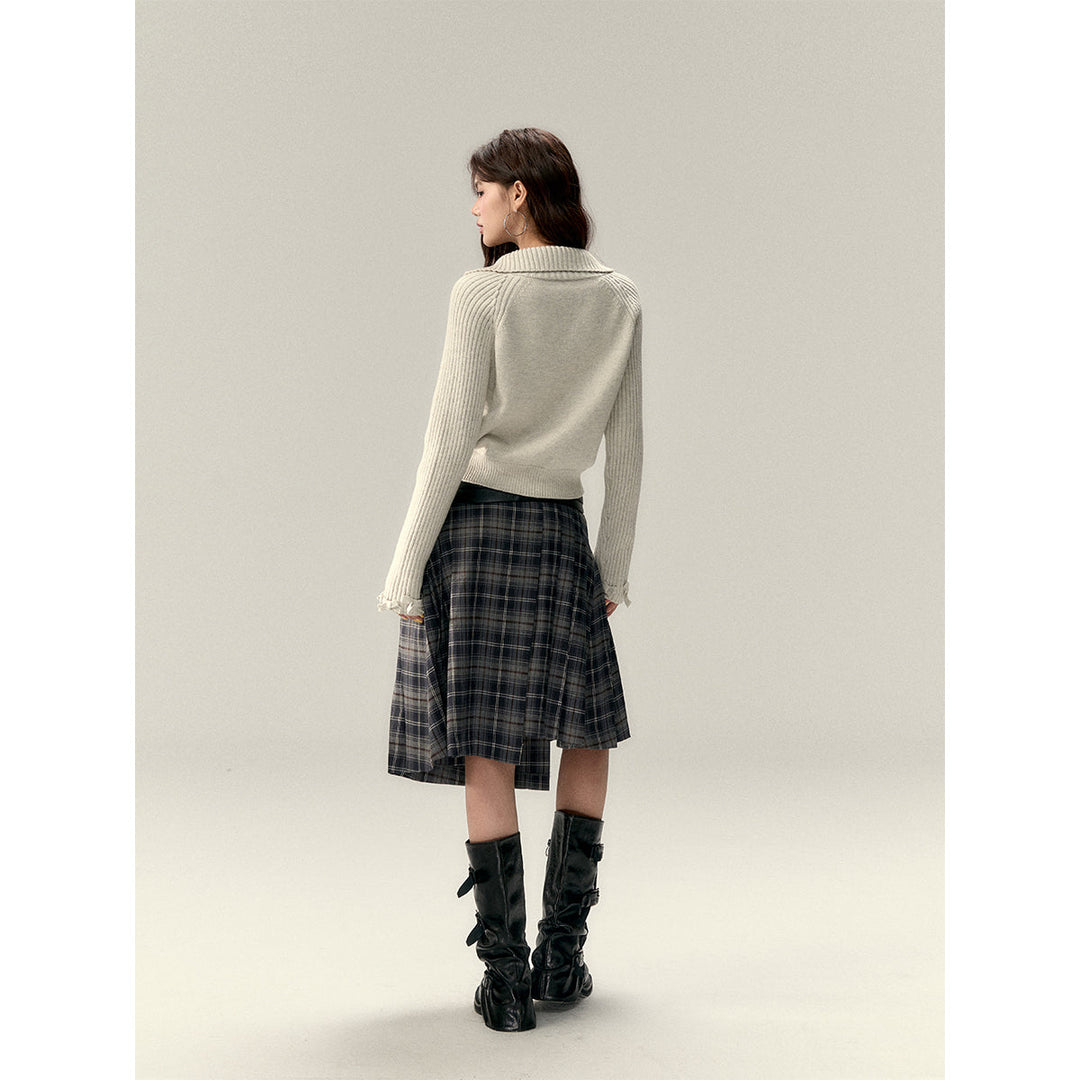 Via Pitti Irregular Plaid Loose Skirt Gray