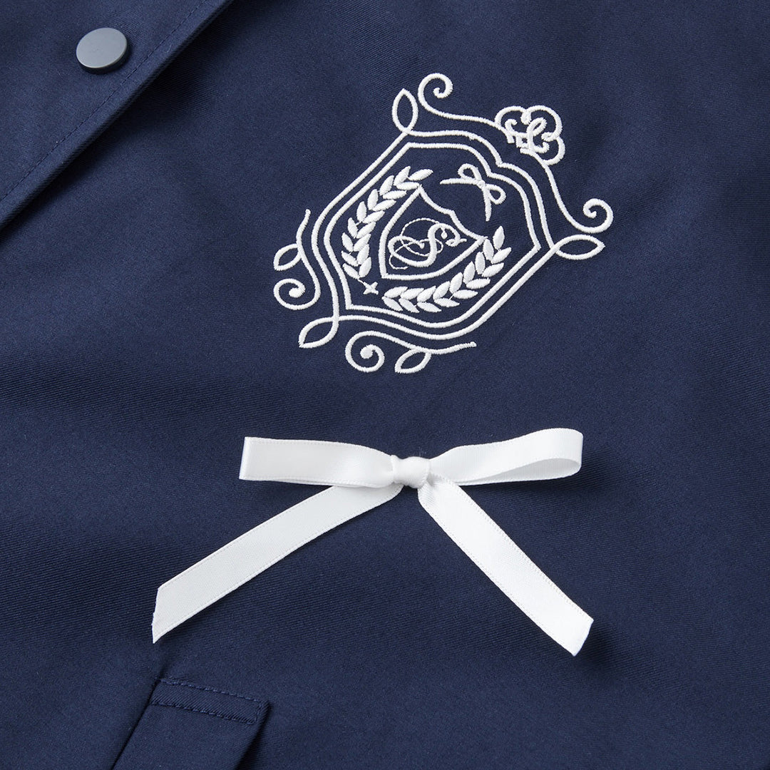 SomeSowe Bow Badge Casual Baseball Jacket Navy Blue