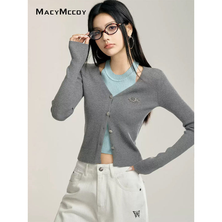 MacyMccoy Fake-2-Piece Color Blocked Knit Top Gray