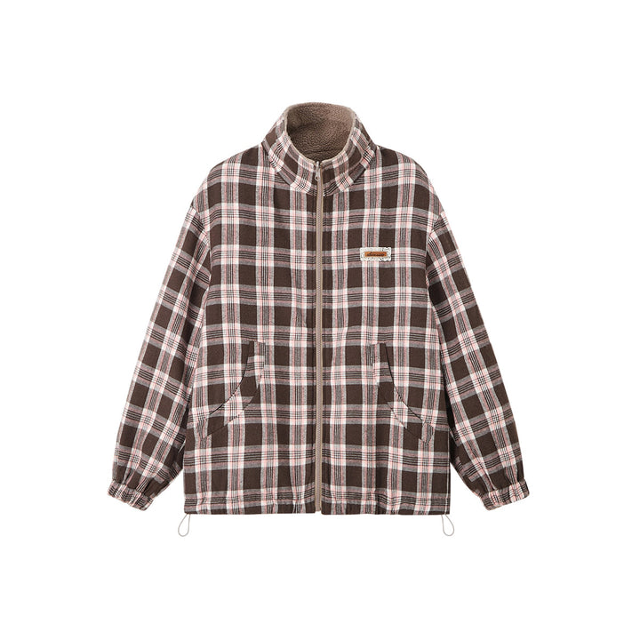 SomeSowe Reversible Plaid Fleece Jacket Brown