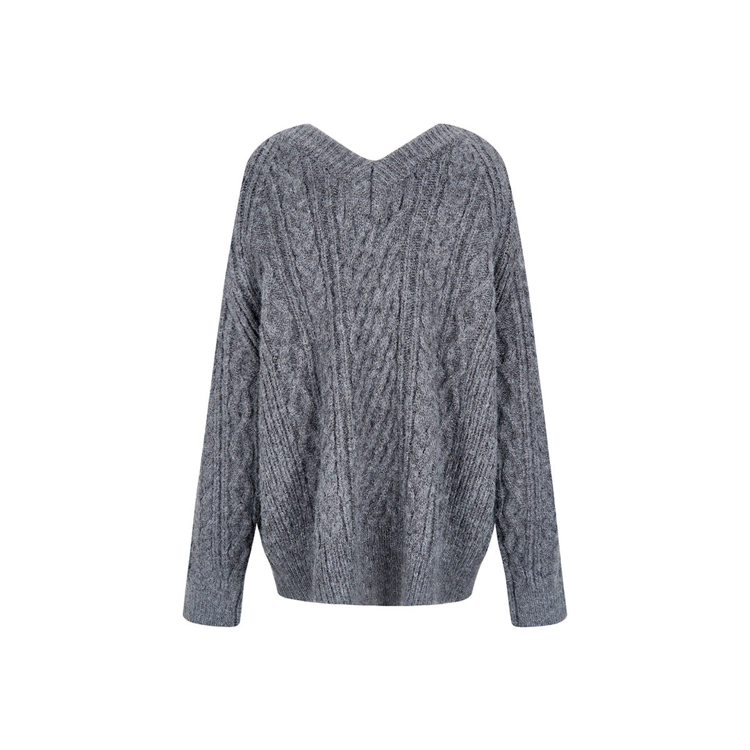 Via Pitti Two-Way Twist Knit Woollen Cardigan Grey - Mores Studio