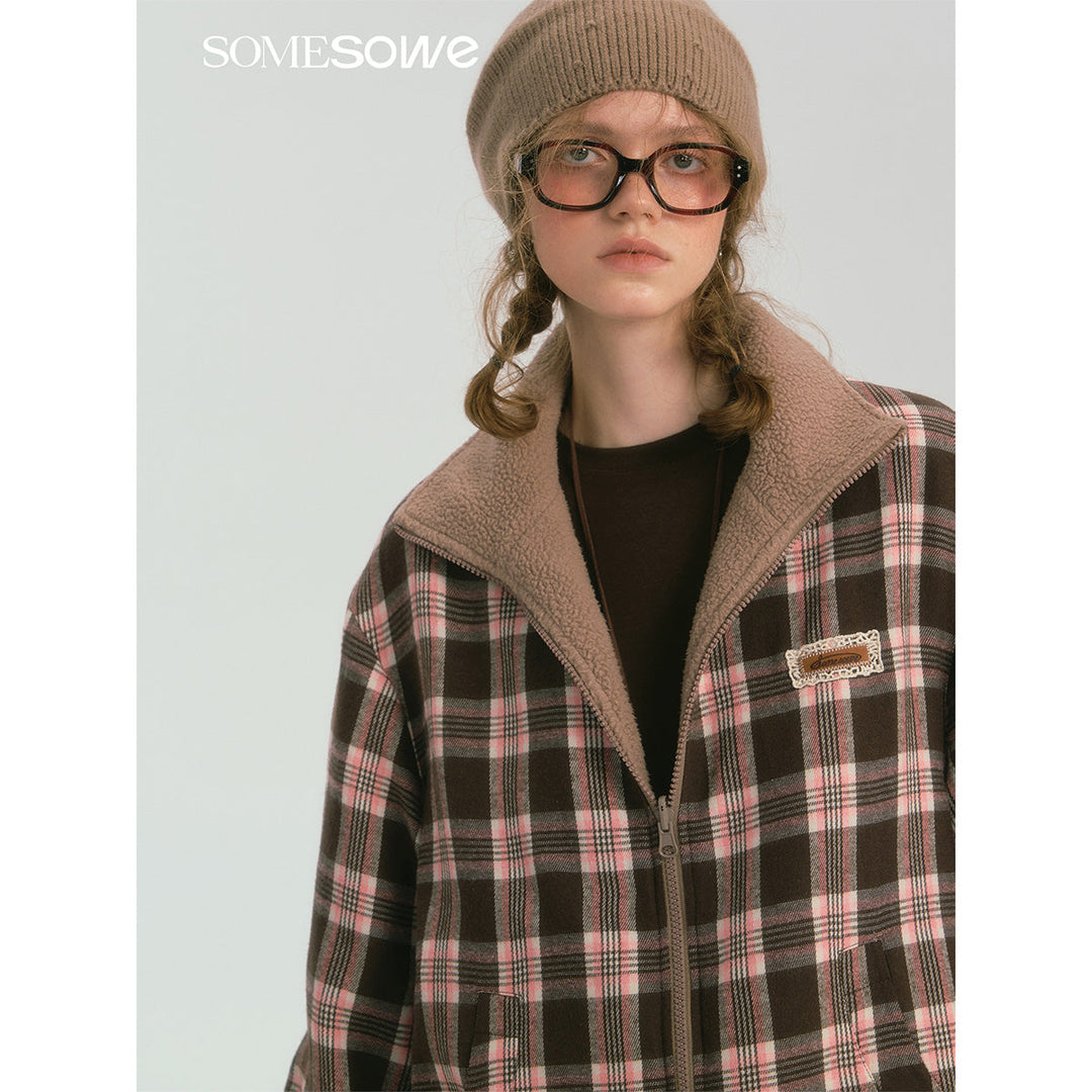 SomeSowe Reversible Plaid Fleece Jacket Brown