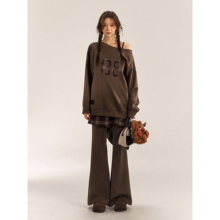 AsGony Retro High Waist Flare Pants Brown