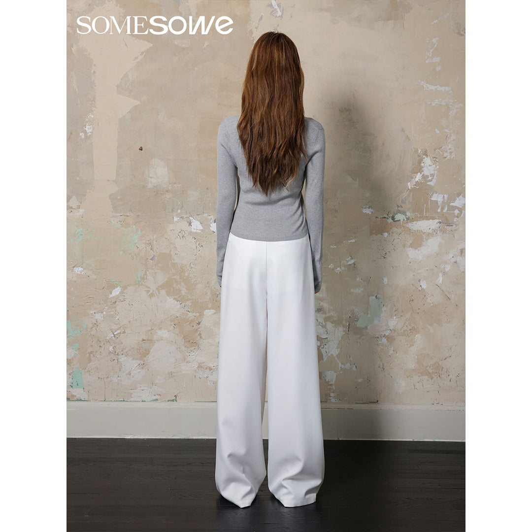 SomeSowe Hollow-Out Fake-2-Piece Knit Slim Top Grey - Mores Studio