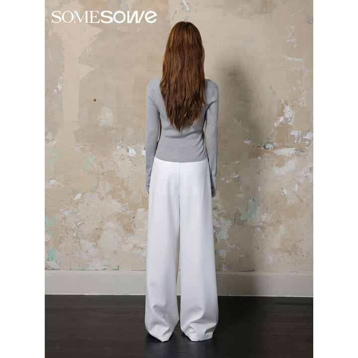 SomeSowe Hollow-Out Fake-2-Piece Knit Slim Top Grey - Mores Studio