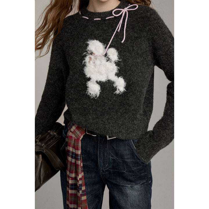 Via Pitti Puppy Tie Fluffy Knit Sweater Dark Gray