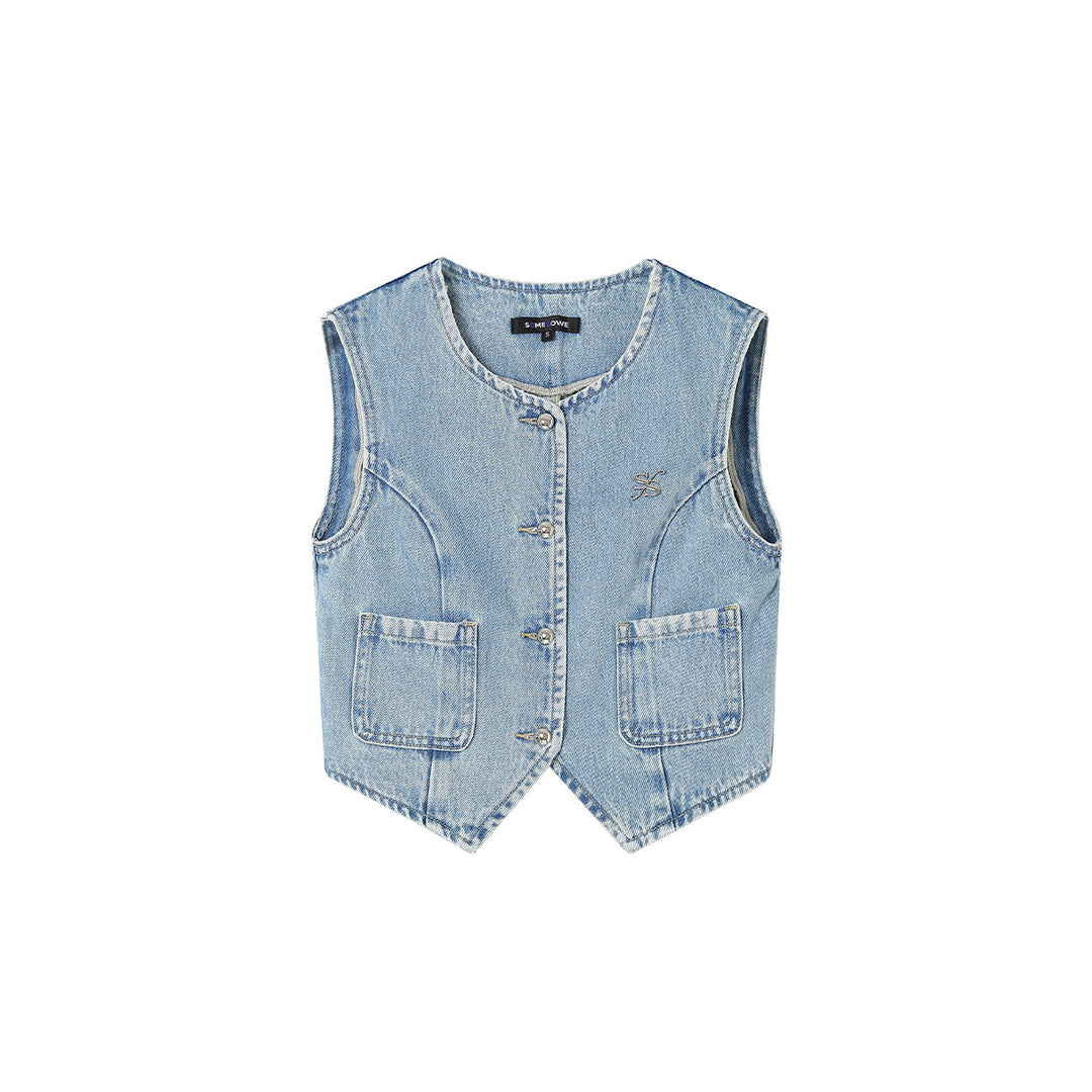 SomeSowe Metal Logo Washed Vest Top Blue - Mores Studio