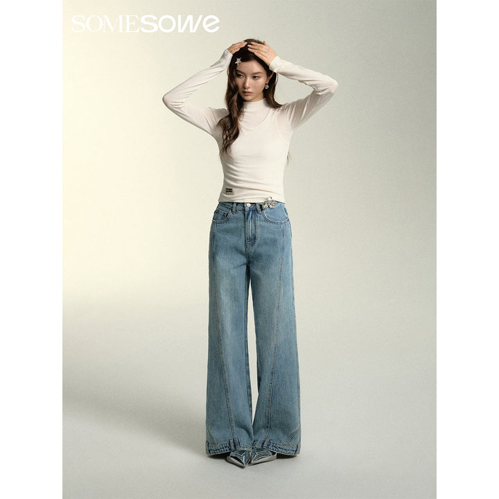 SomeSowe Turtleneck Fake-2-Piece Slim Woolen Top White - Mores Studio