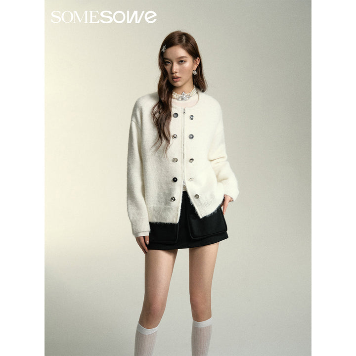 SomeSowe Double Breasted Zipper Cardigan White - Mores Studio