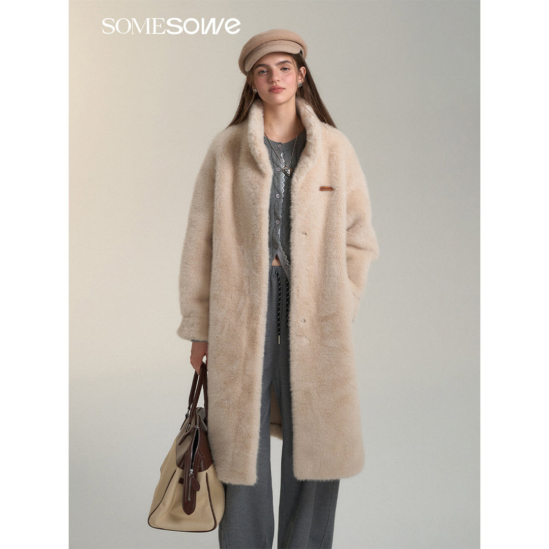 SomeSowe Fluffy Faux Mink Teddy Coat Beige