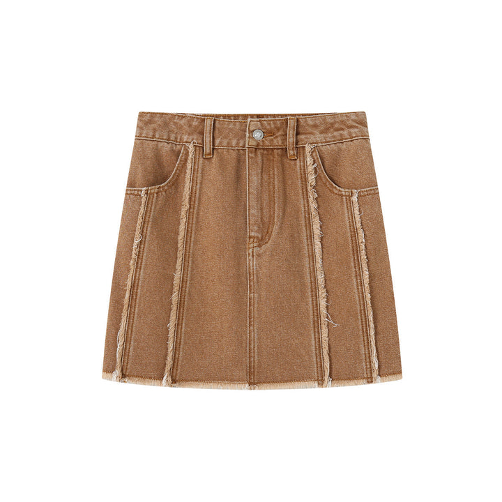 SomeSowe Destroyed Denim Skirt Brown