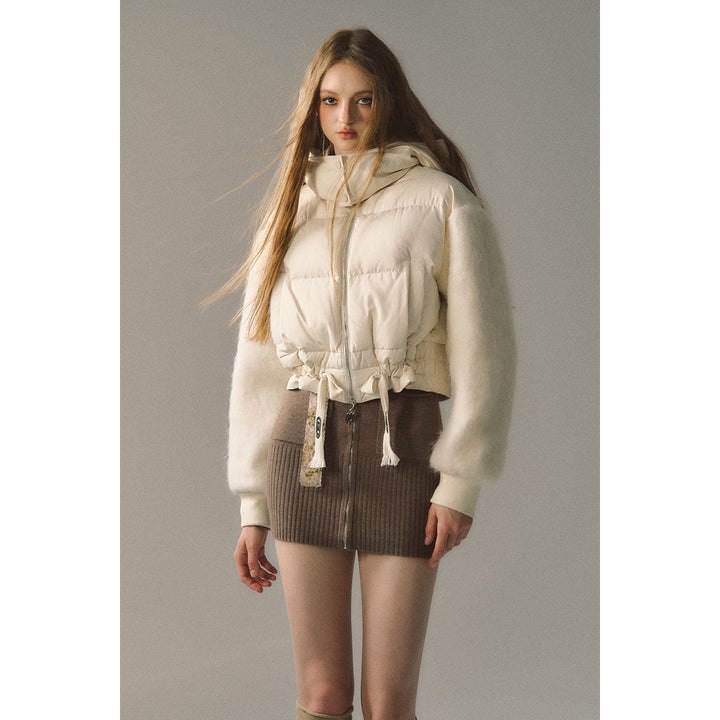 Via Pitti Drawstring Waist Fluffy Sleeve Down Jacket - Mores Studio