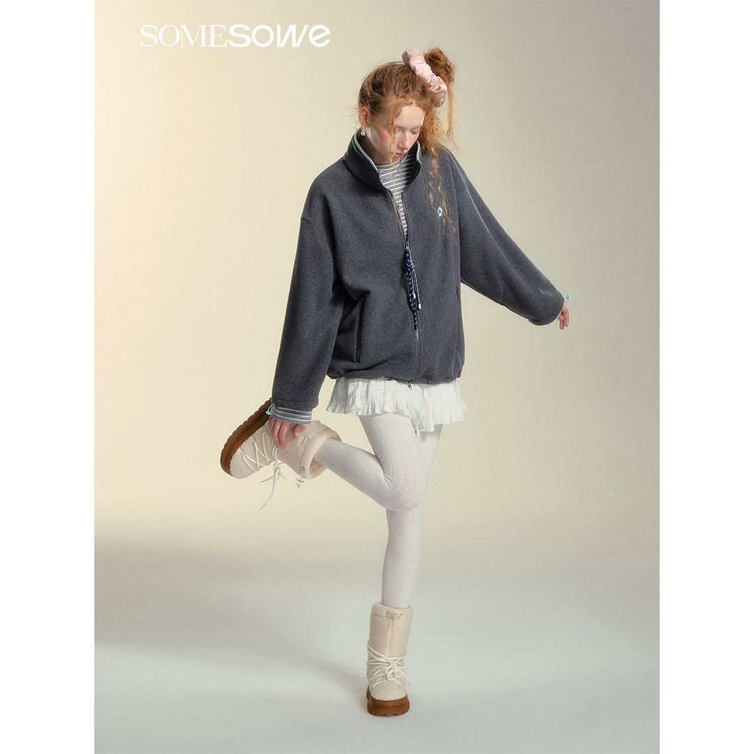 SomeSowe High Collar Fleece Casual Jacket Gray