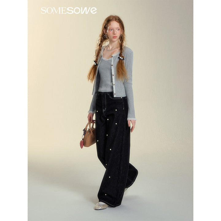 SomeSowe Pearl Wide-Leg Denim Pants Black