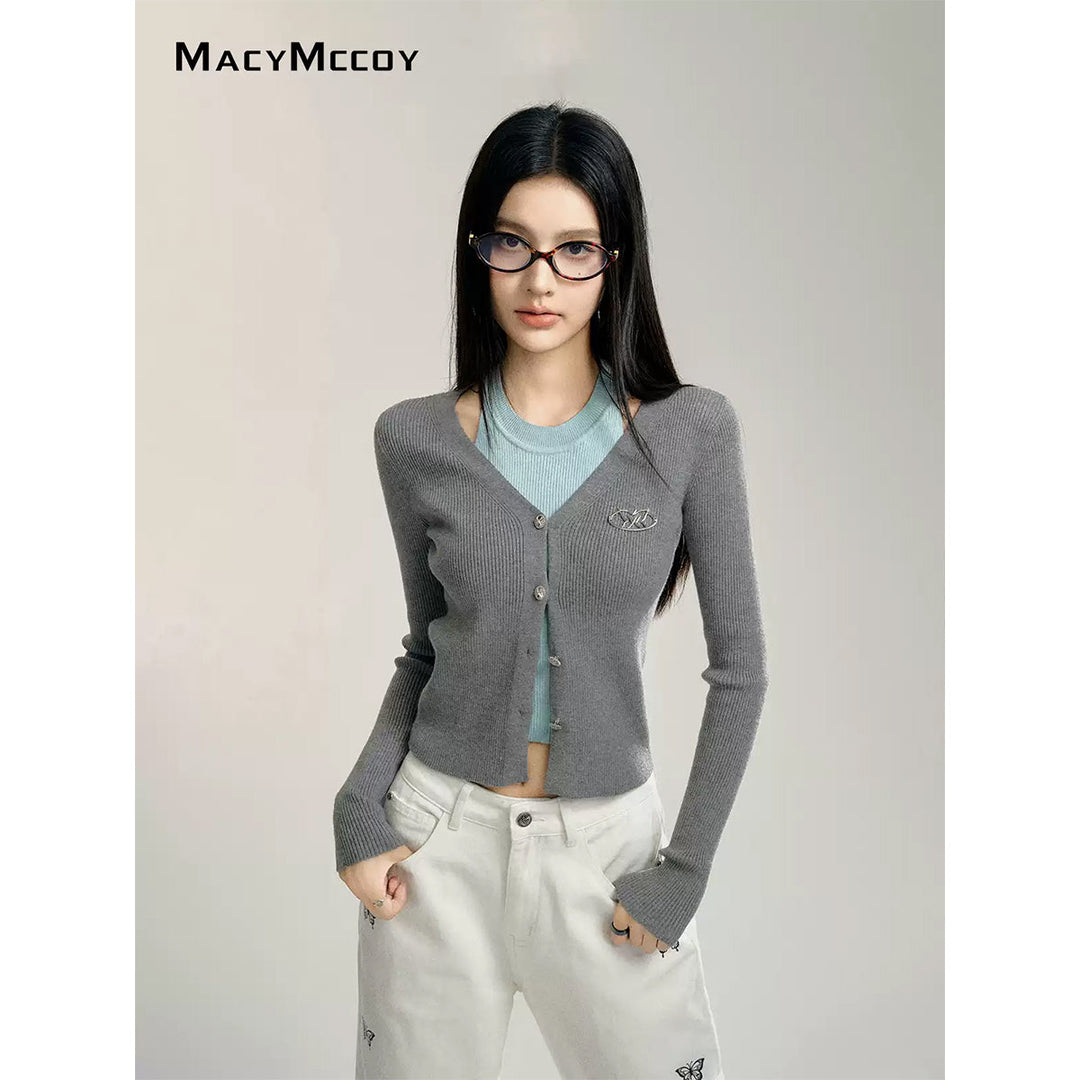 MacyMccoy Fake-2-Piece Color Blocked Knit Top Gray