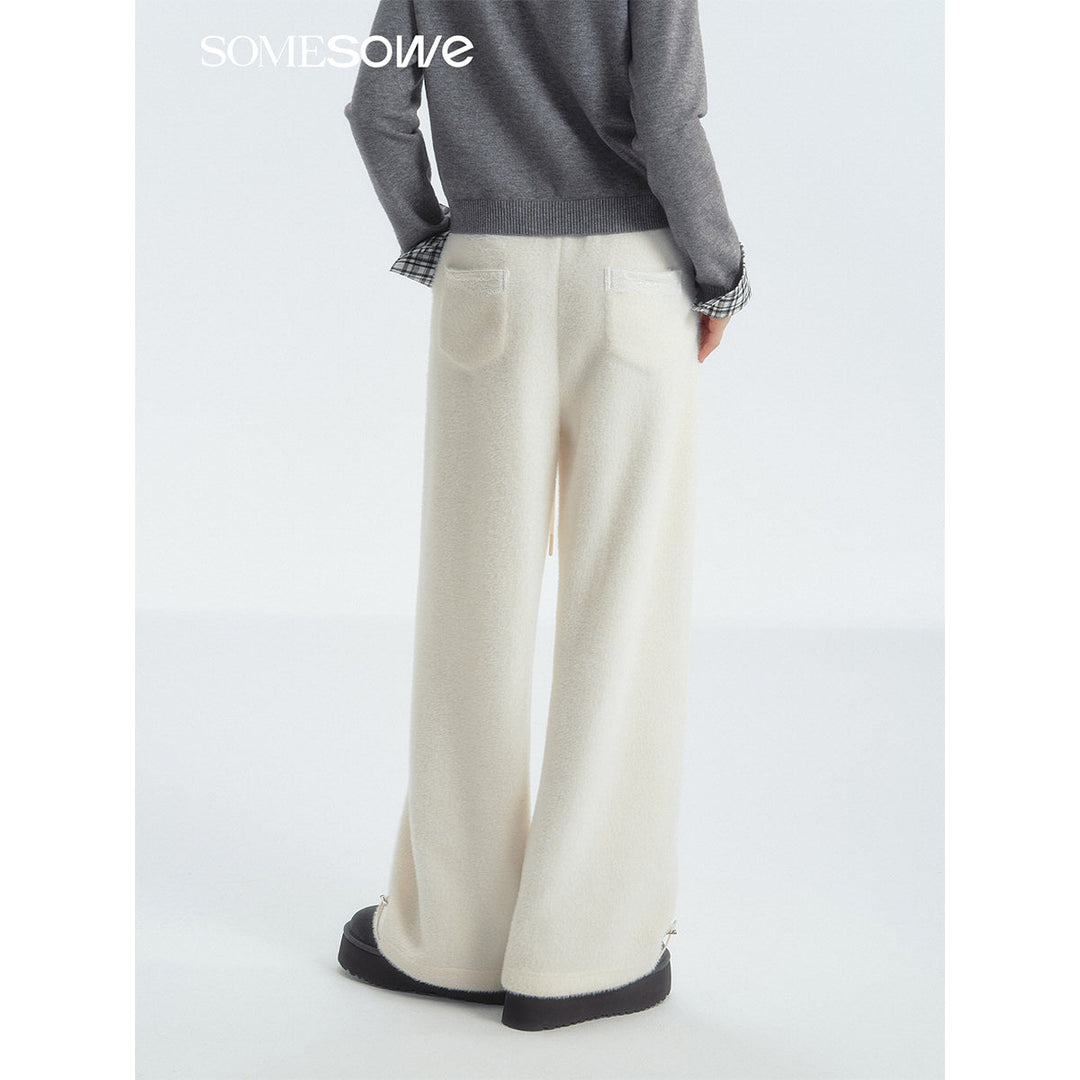 SomeSowe Lace Draped Casual Fluffy Pants White