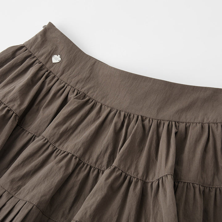 SomeSowe Ballet Pleated A-Line Puffy Skirt Brown