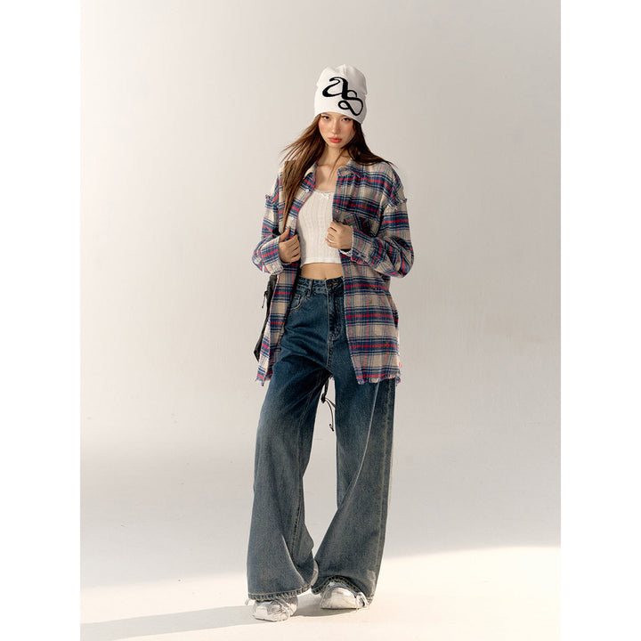 AsGony Retro Gradient High Waist Wide-Leg Jeans