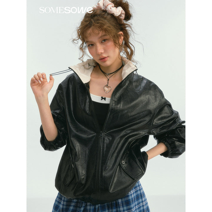 SomeSowe Oil Wax Leather Casual Jacket Black