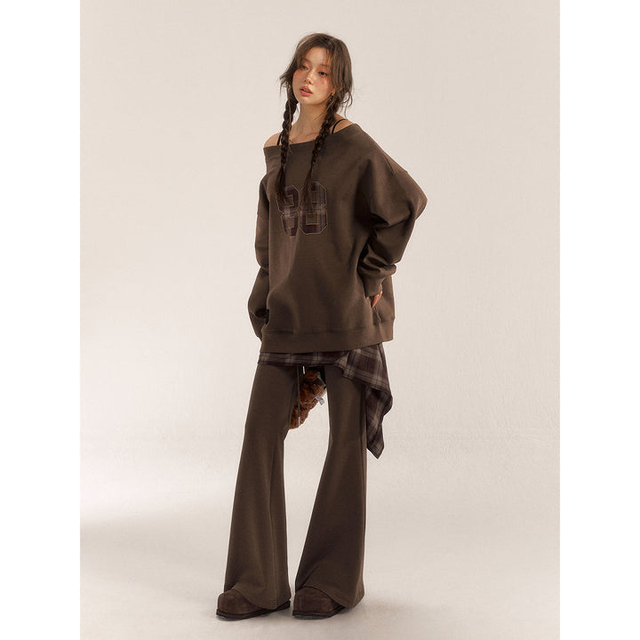 AsGony Retro High Waist Flare Pants Brown