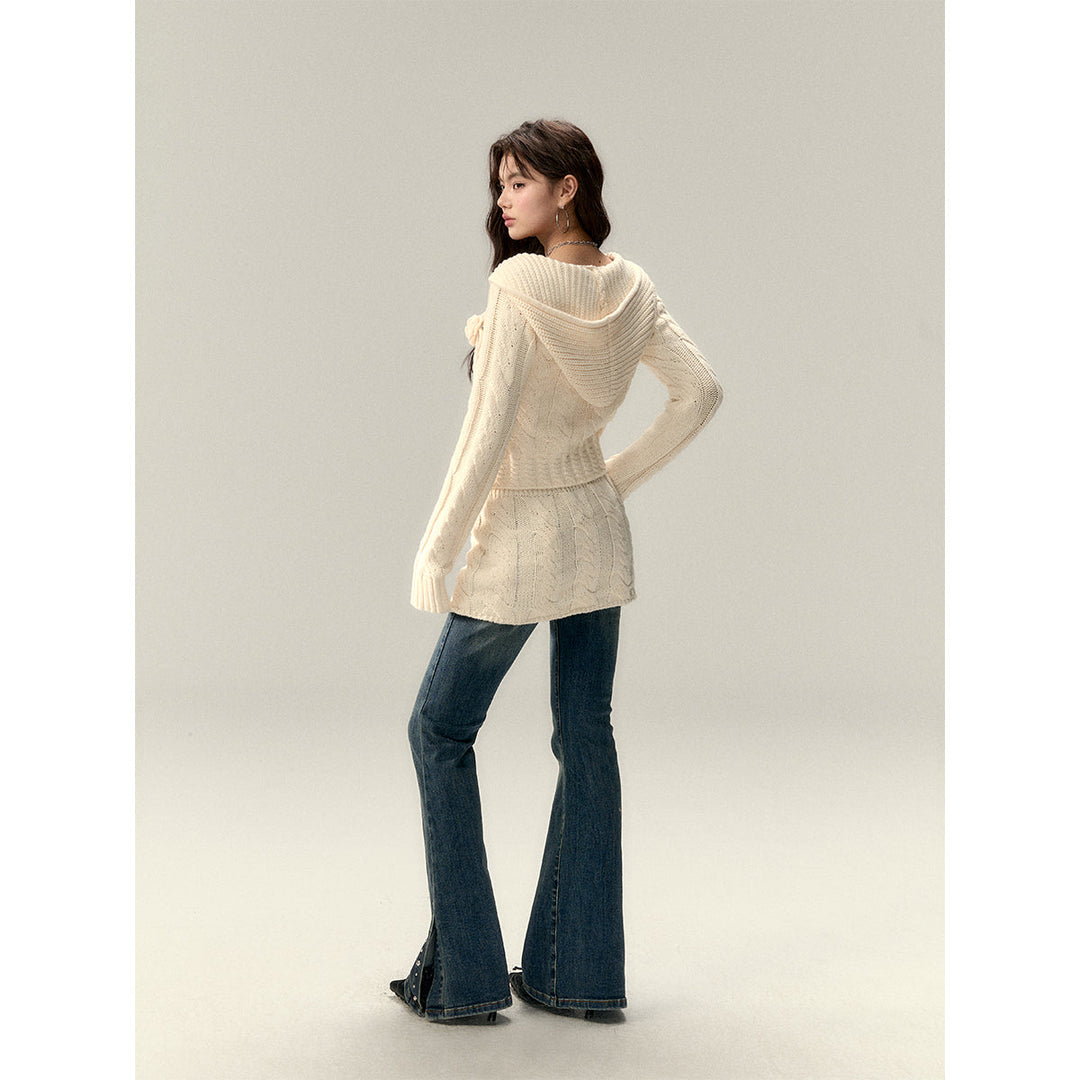 Via Pitti Big Hat Twist Shorts Knit Cardigan Beige