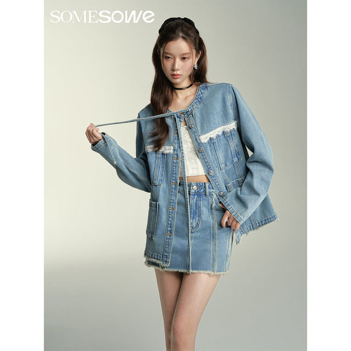 SomeSowe Destroyed Denim Skirt Blue