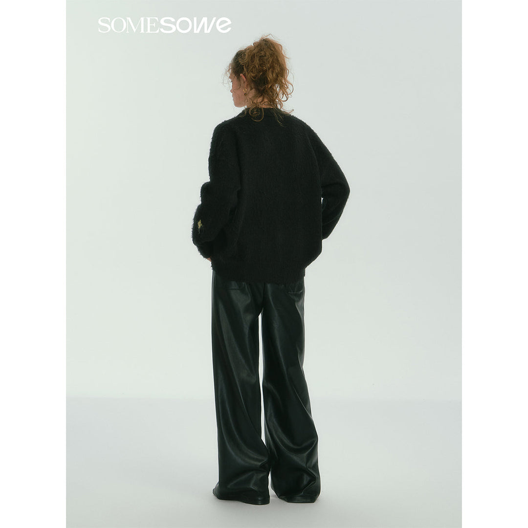 SomeSowe Butterfly Pulled Fur Knit Cardigan Black