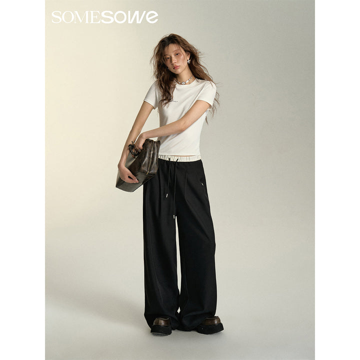 SomeSowe Drawstring Wide-Leg Suit Pants Black