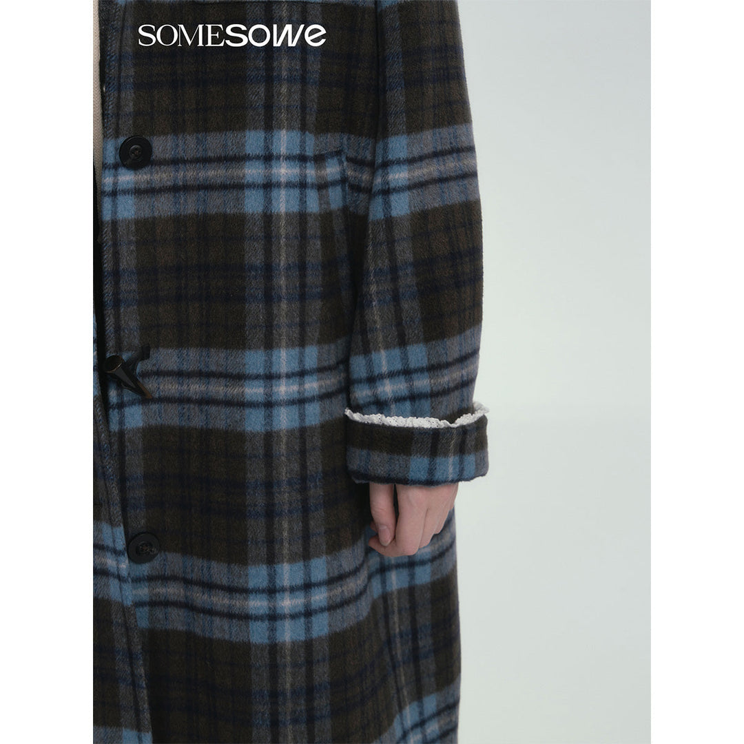 SomeSowe Contrast Color Plaid Tweed Long Coat