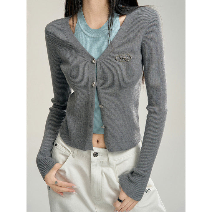 MacyMccoy Fake-2-Piece Color Blocked Knit Top Gray