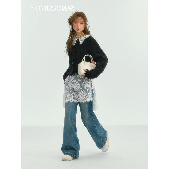 SomeSowe Lace Patchwork Wide-Leg Denim Pants