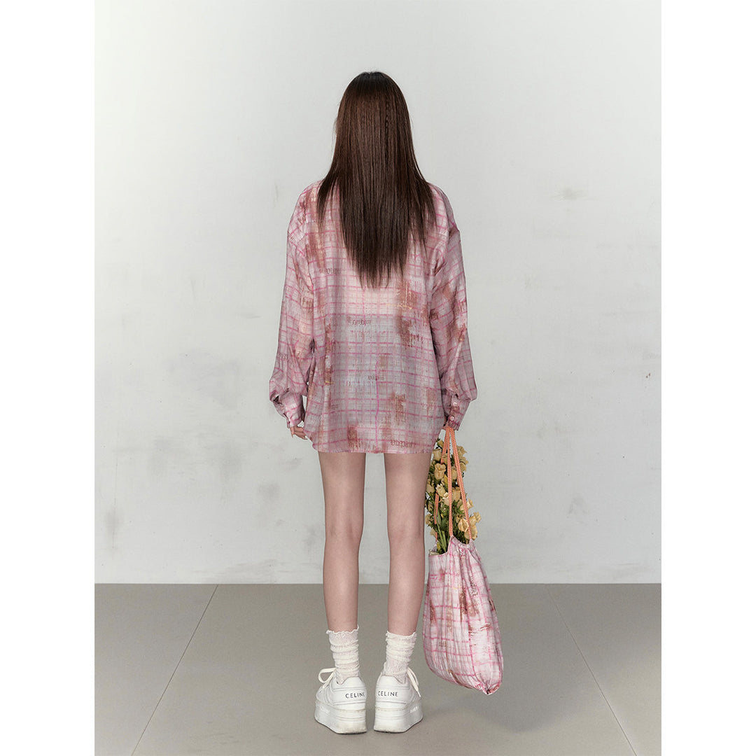 Via Pitti Plaid Bow Loose Shirt Pink