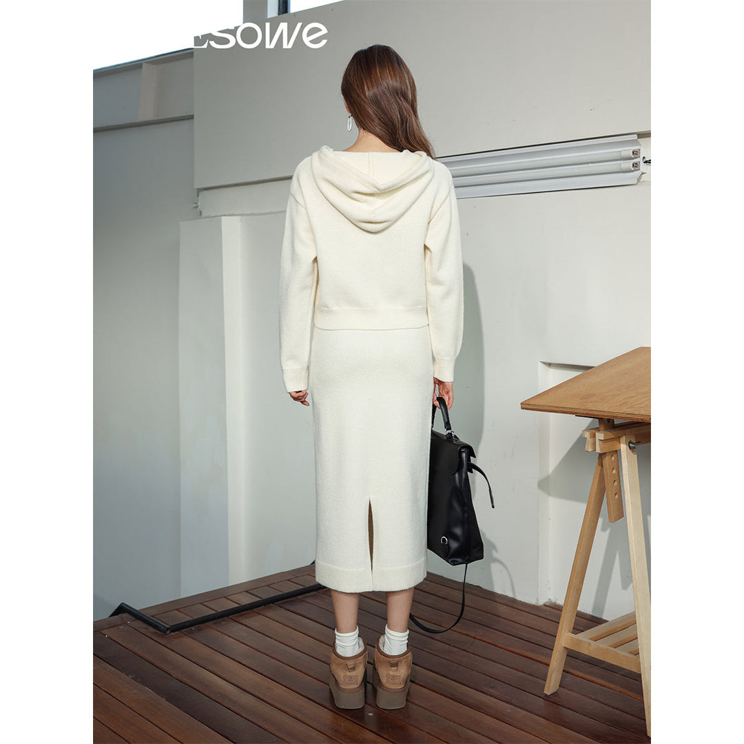 SomeSowe Hooded Knit Zipper Jacket - Mores Studio