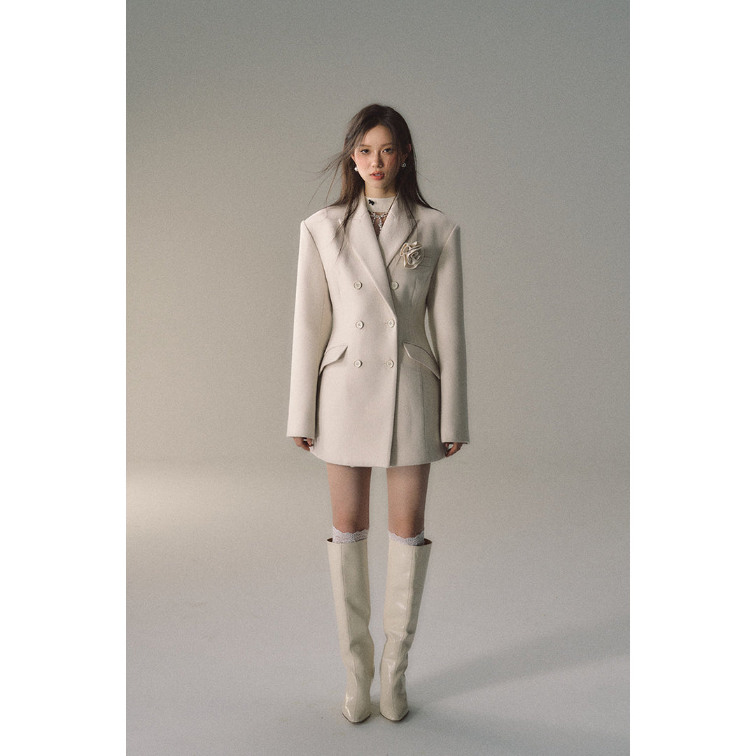 Via Pitti Double-Breasted Woolen Coat Cream - Mores Studio