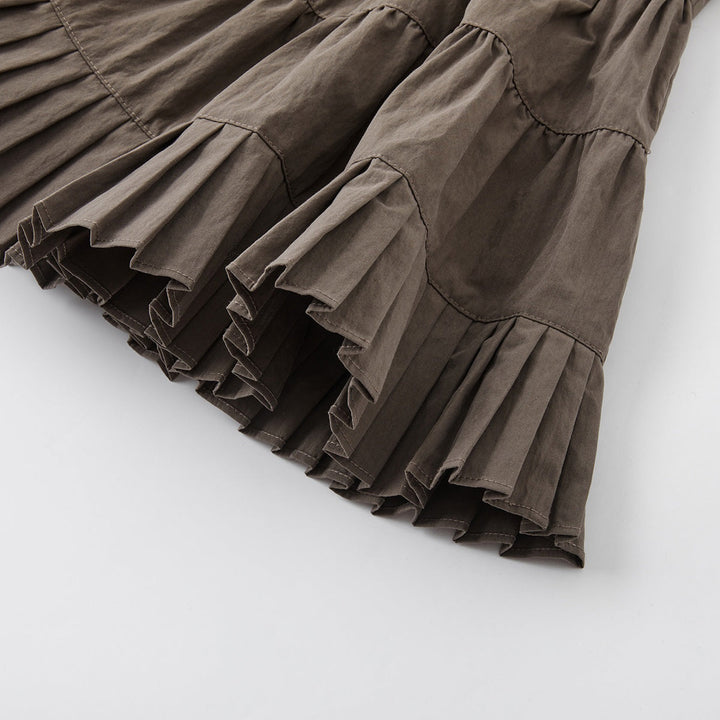 SomeSowe Ballet Pleated A-Line Puffy Skirt Brown