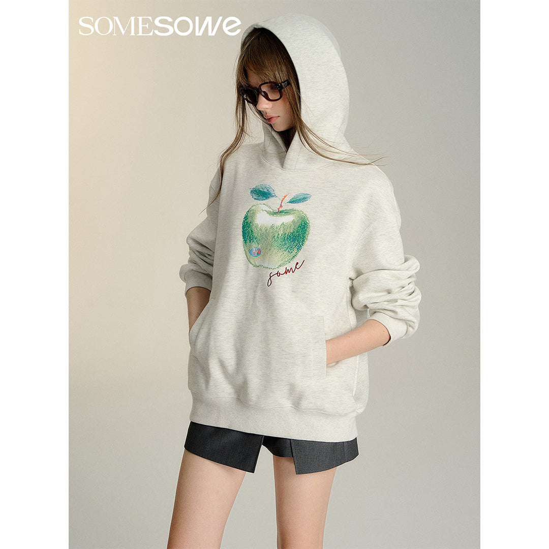 SomeSowe Green Apple Printed Hoodie Light Gray