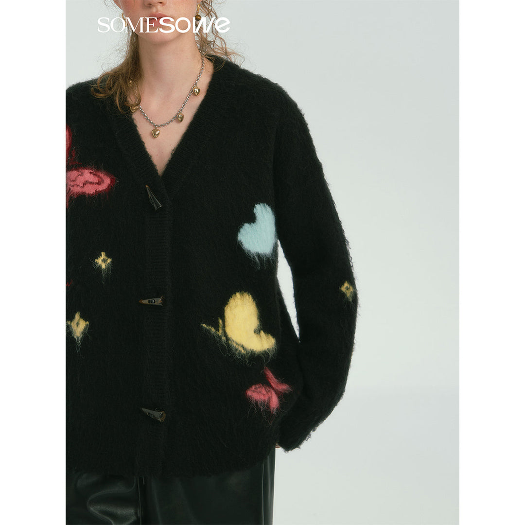 SomeSowe Butterfly Pulled Fur Knit Cardigan Black