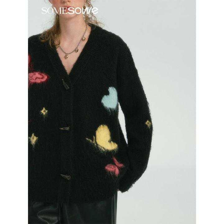 SomeSowe Butterfly Pulled Fur Knit Cardigan Black