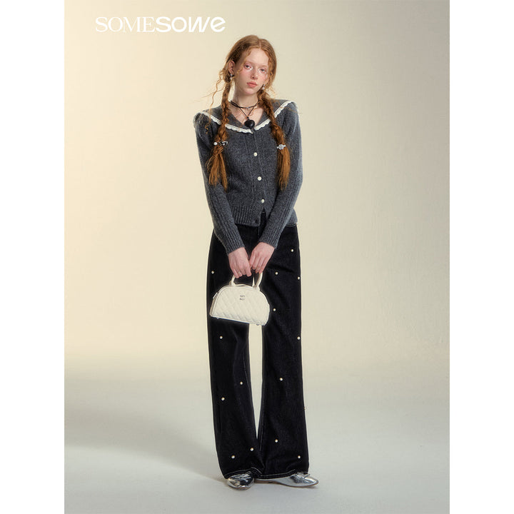 SomeSowe Pearl Wide-Leg Denim Pants Black