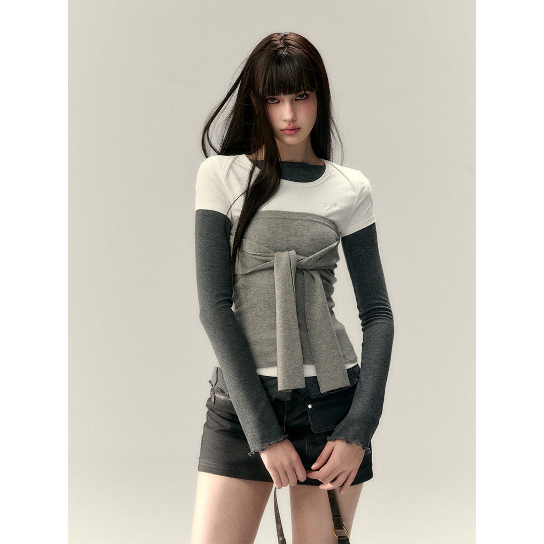 Via Pitti Versatile Tie Knit Slim Tube Top Vest Gray