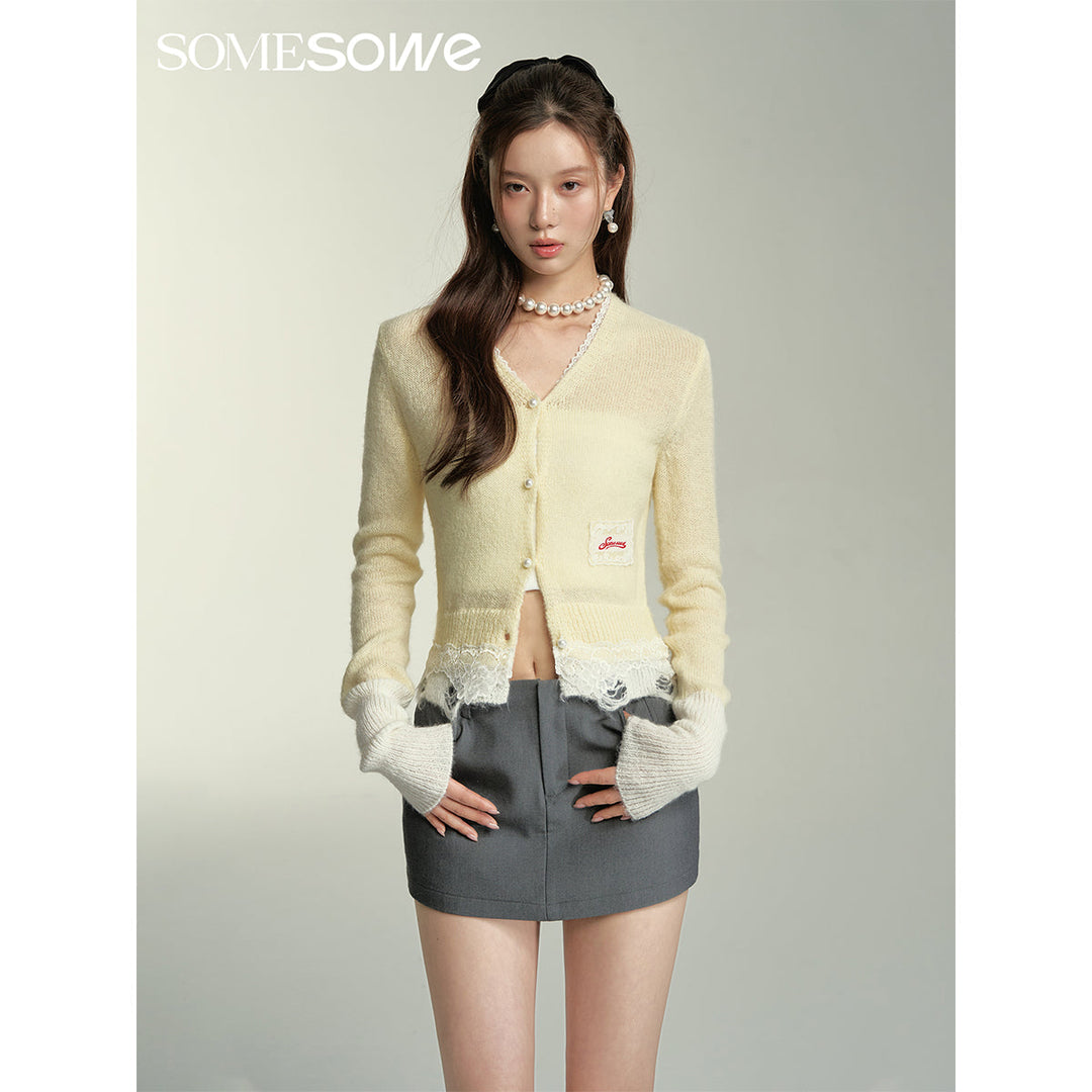 SomeSowe Lace Mohair Knitted Cardigan Yellow