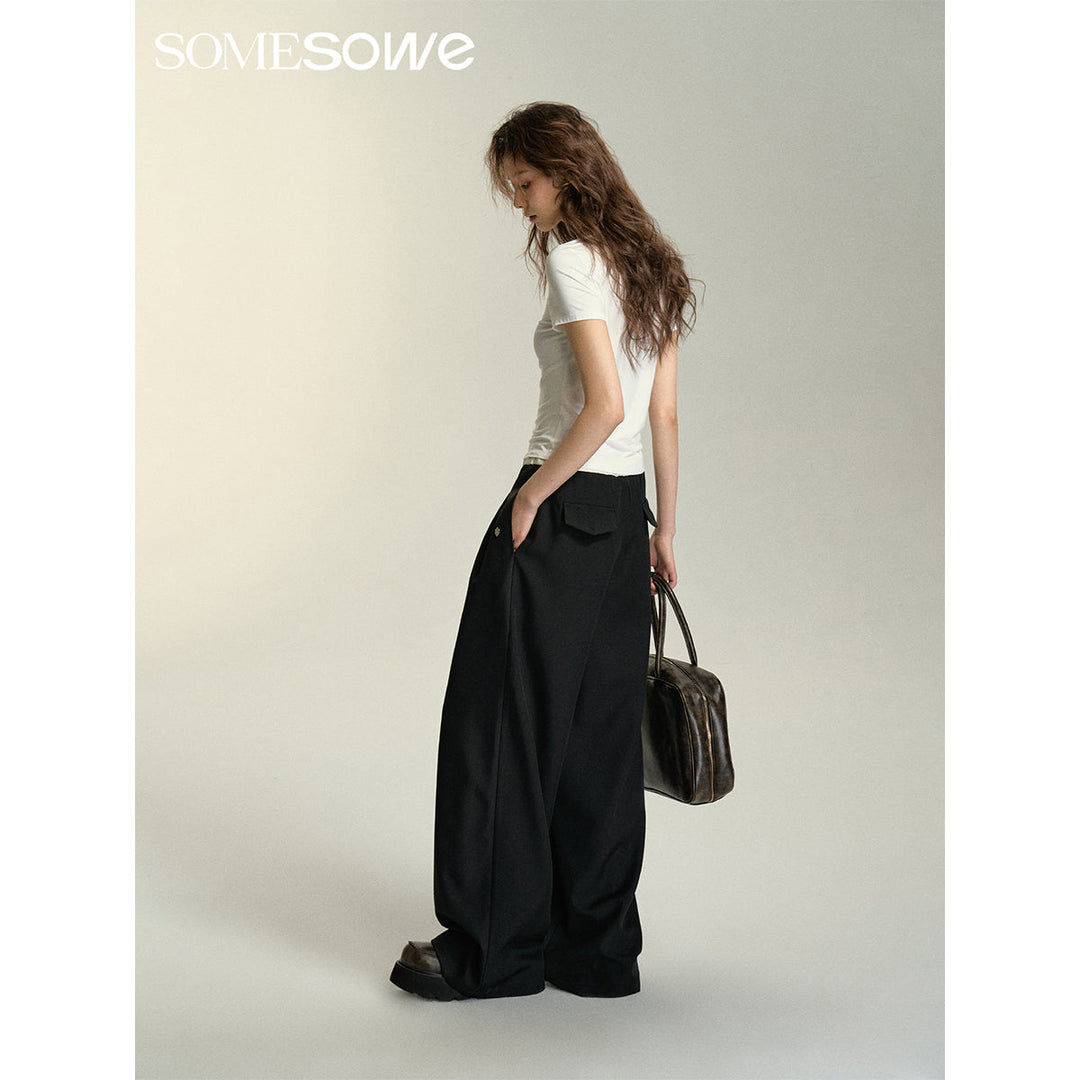 SomeSowe Drawstring Wide-Leg Suit Pants Black