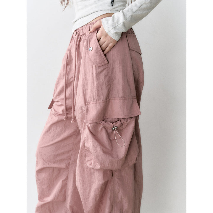 Via Pitti Mesh Big Pocket Casual Cargo Pants Pink