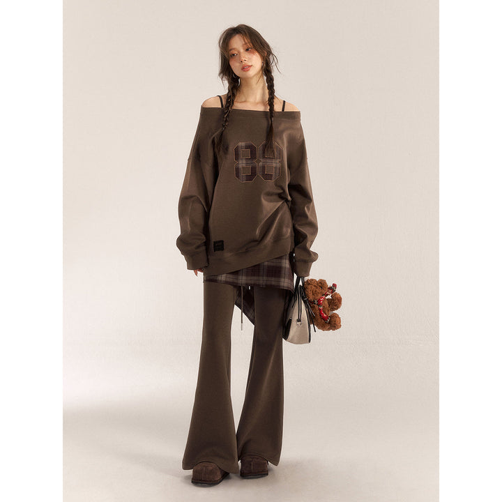 AsGony Retro High Waist Flare Pants Brown